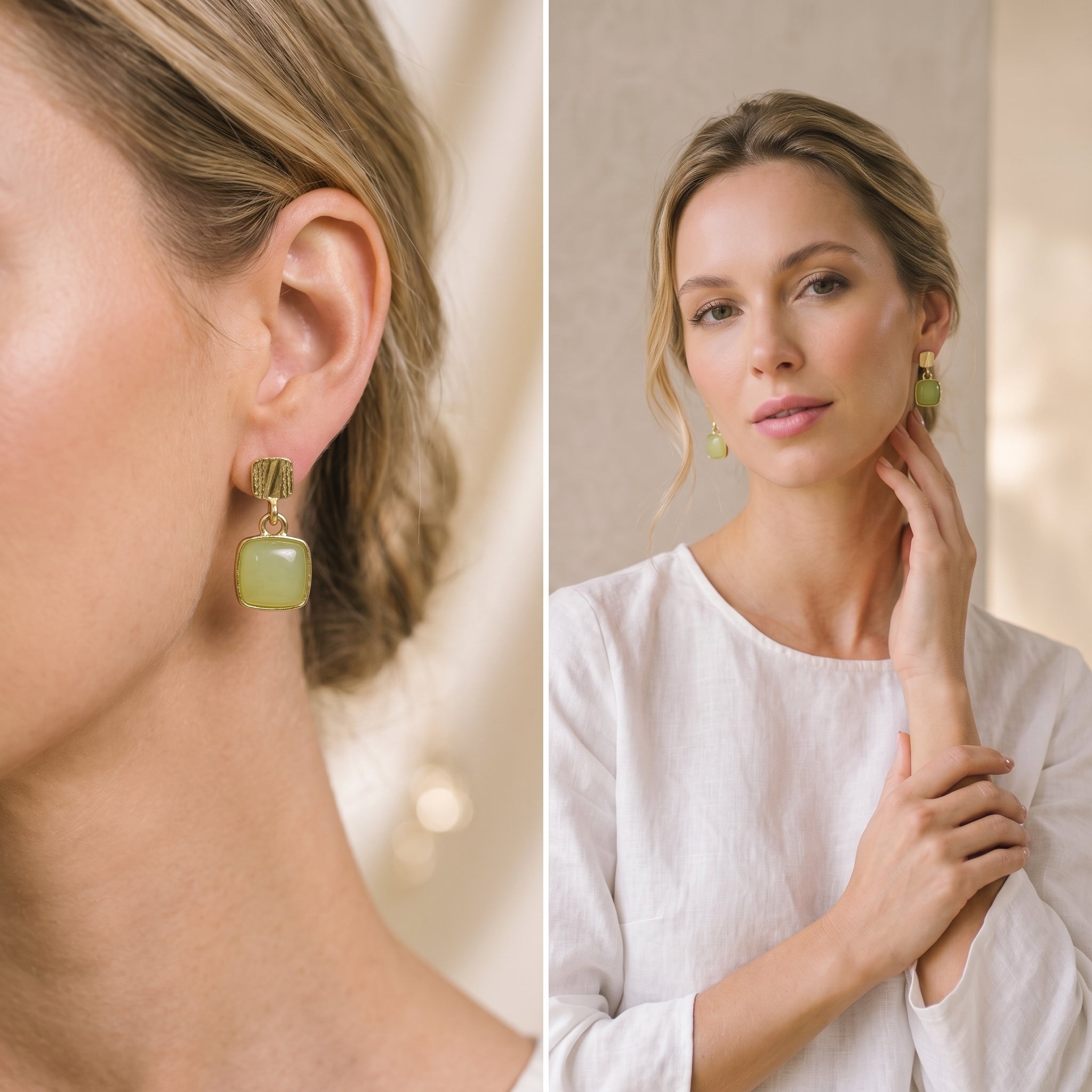 Green Square Stone Drop Earrings for Women | Artificial Earrings
