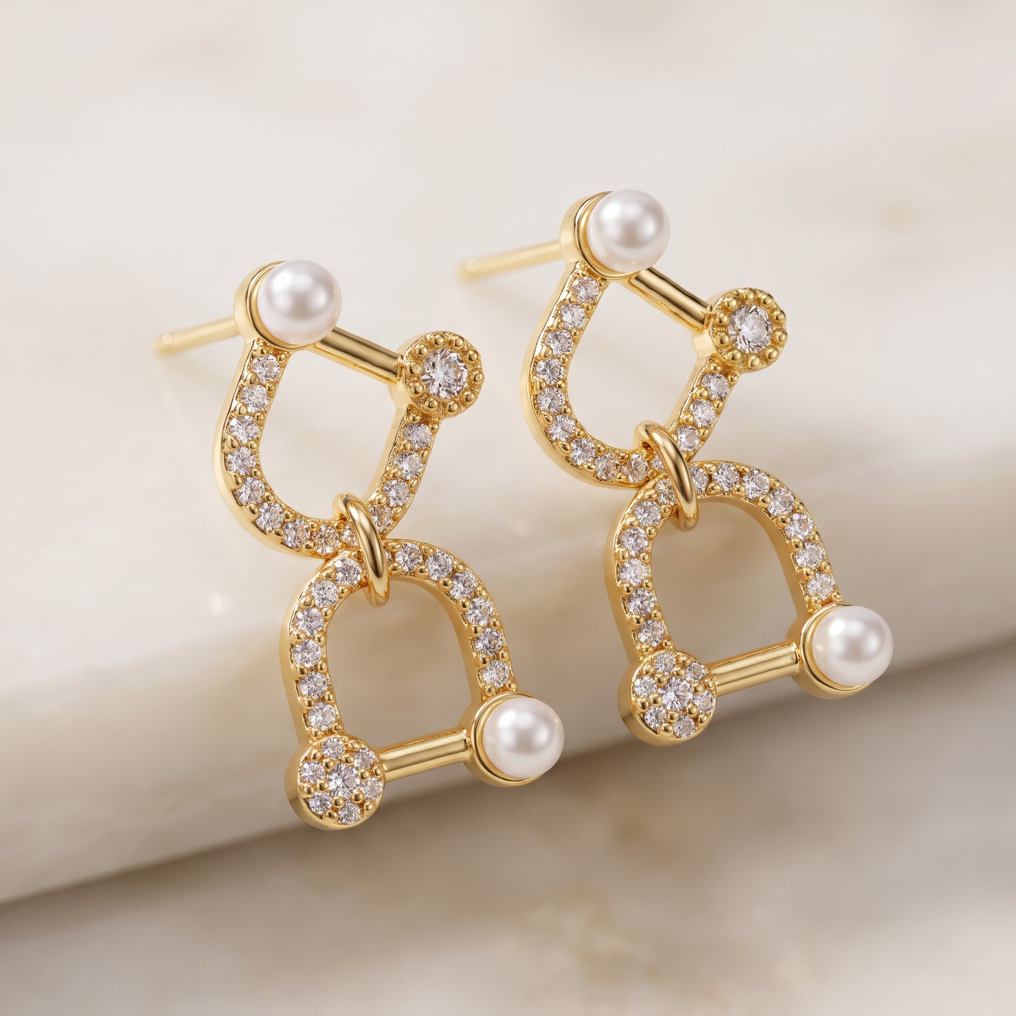 Gold Pearl Crystal Drop Earrings for Women