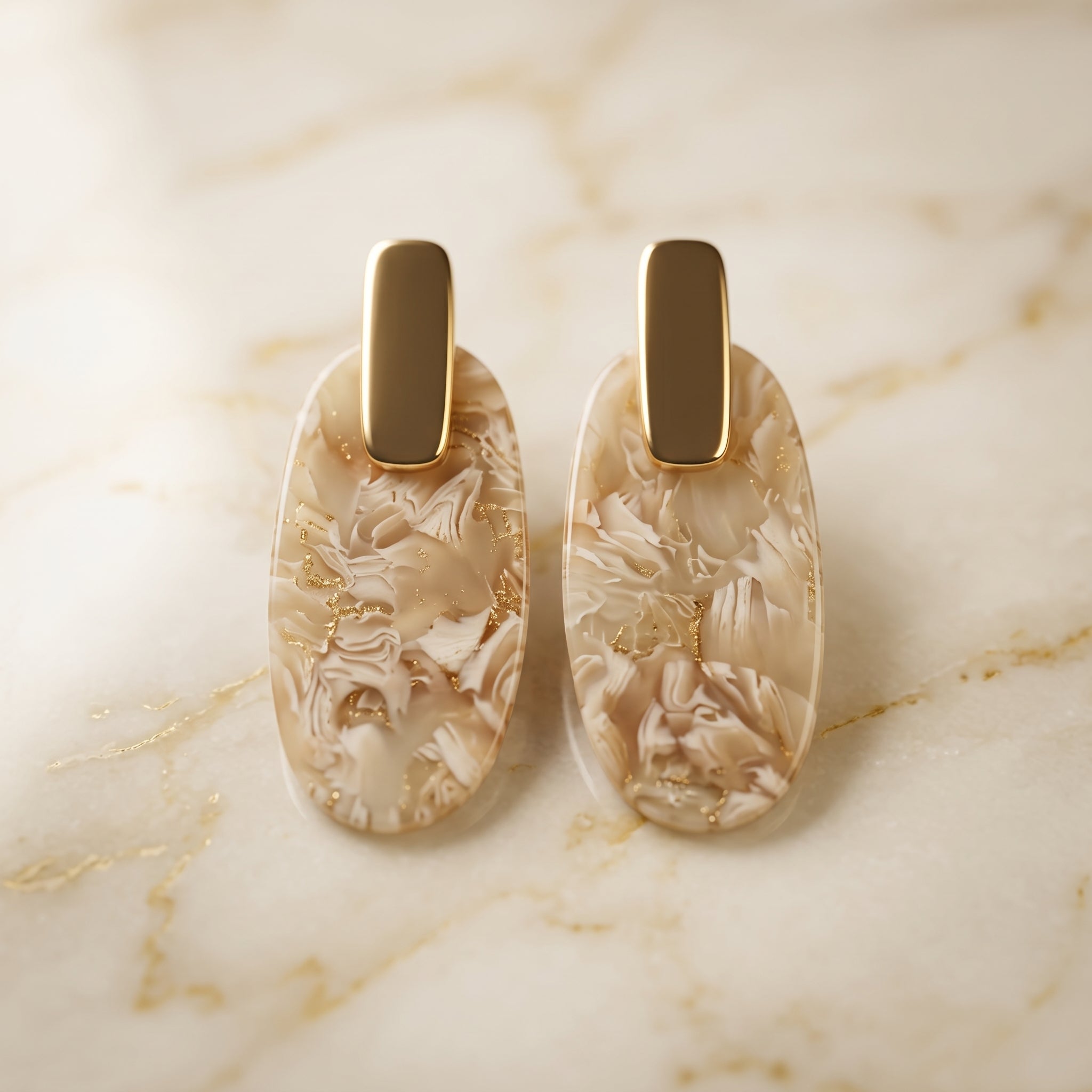 Gold Marble Resin Stud Earrings for Women | Artificial Fashion Jewelry