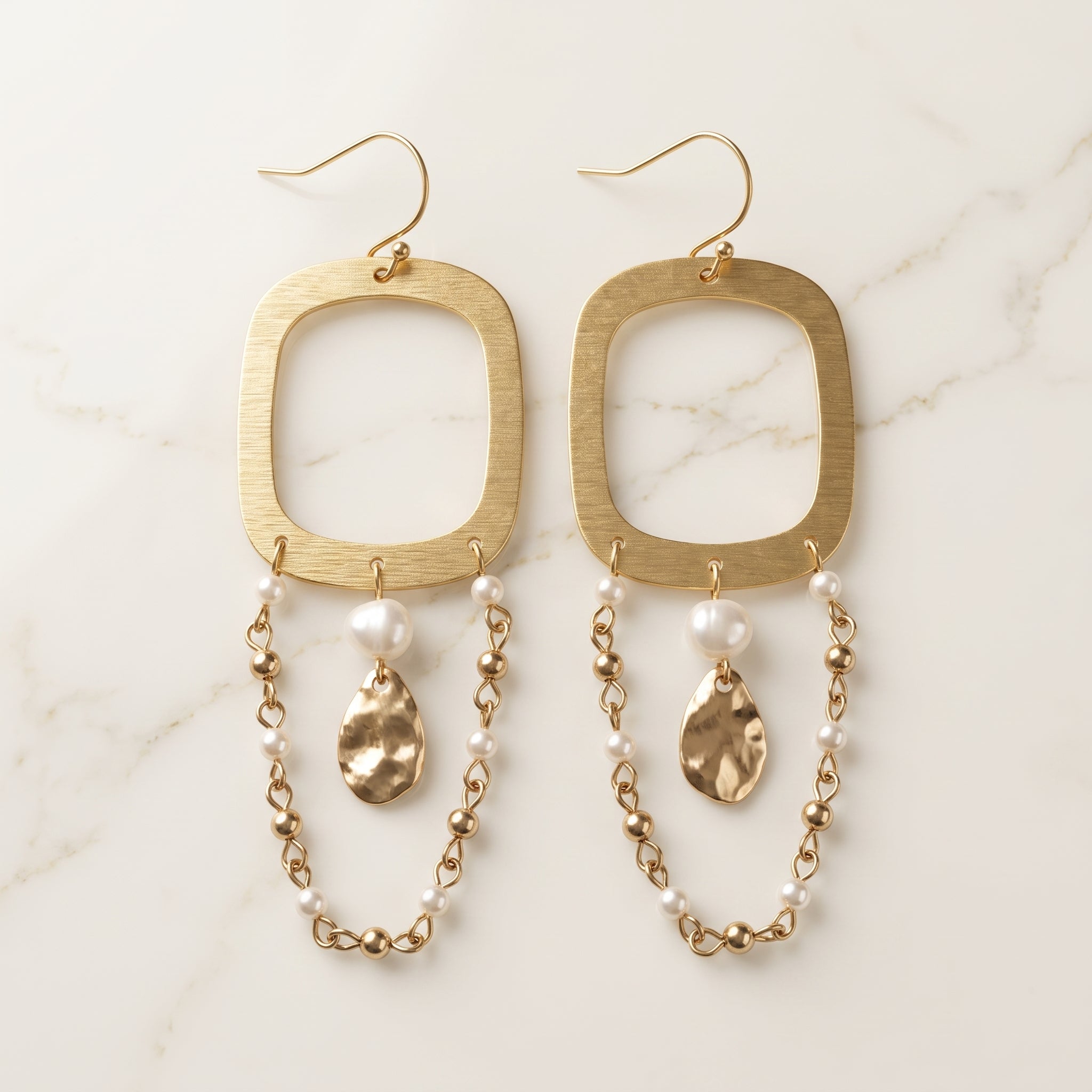 Gold Geometric Pearl Drop Earrings for Women | Artificial Fashion Jewelry