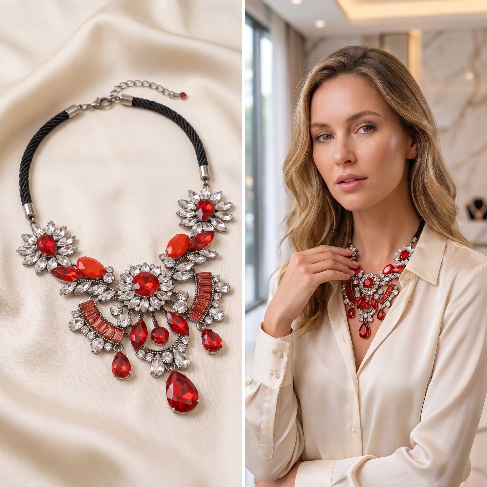 Red Crystal Statement Necklace for Women | Artificial Jewelry