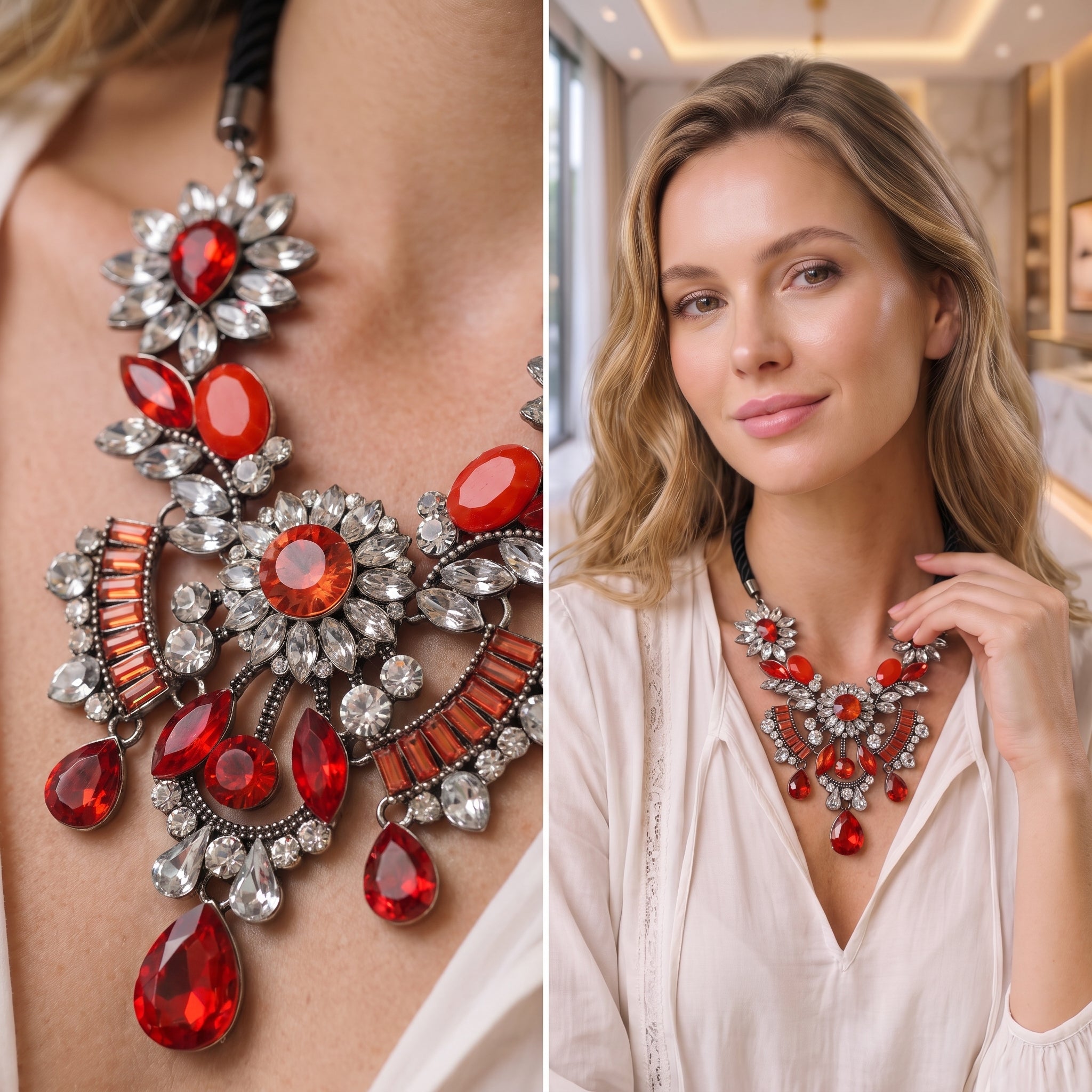 Red Crystal Statement Necklace for Women | Artificial Jewelry
